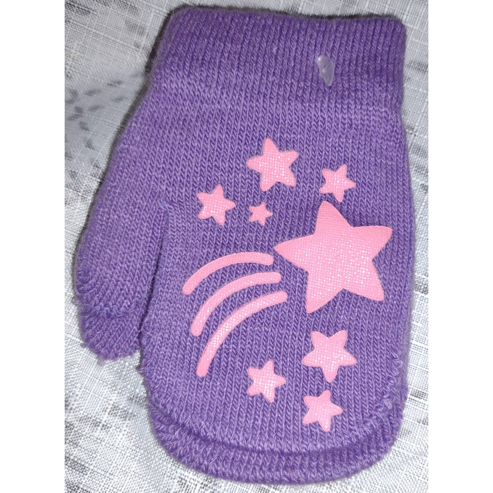 girls purple and pink star one size toddler mittens